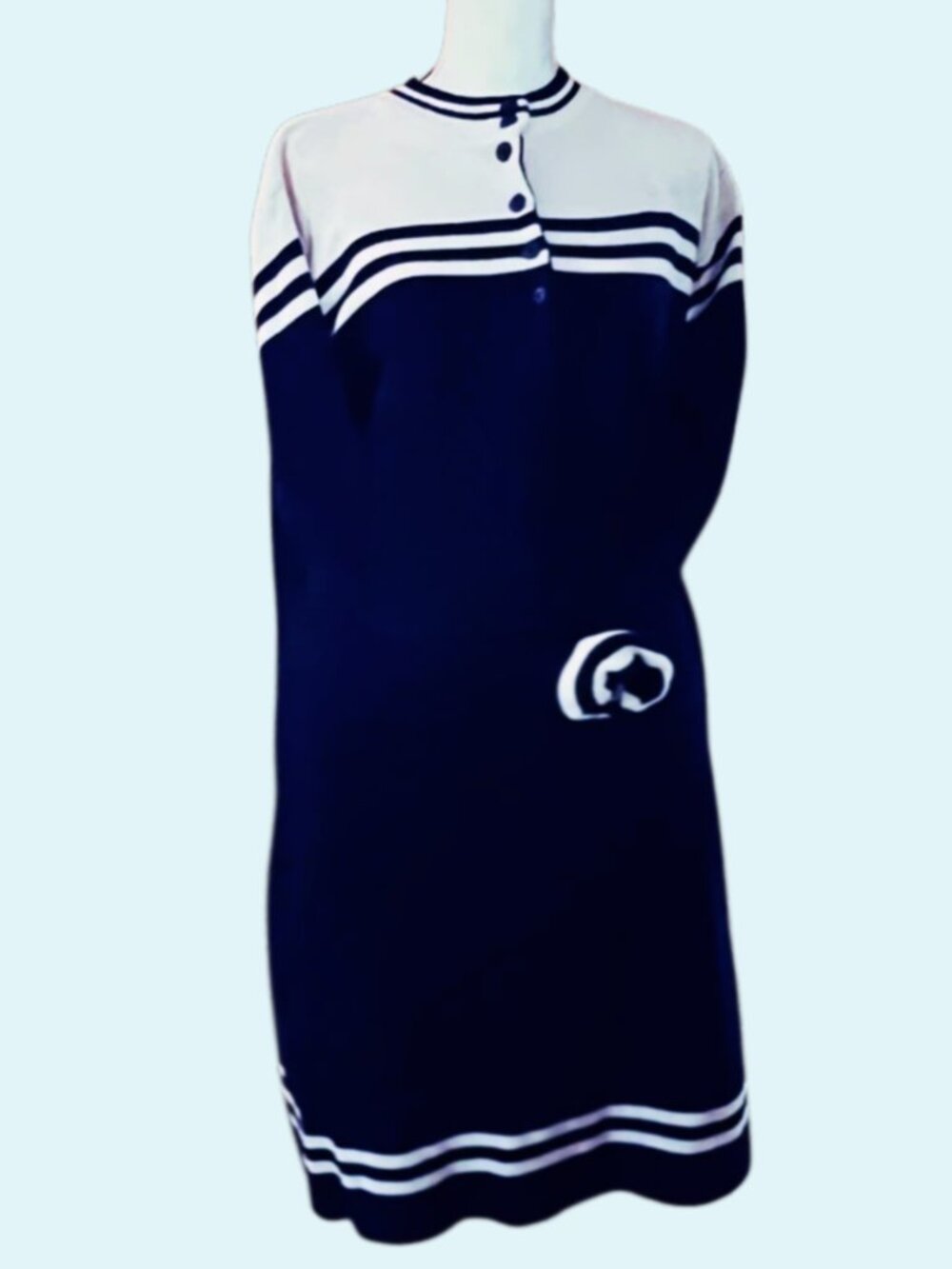 VINTAGE 60's 70's Blue White Nautical Preppy Striped Sweater Dress - Parfait USA